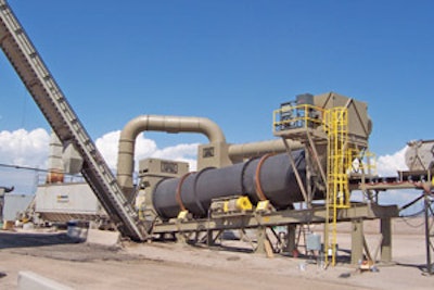 The new Maxam SOLO counterflow drum at Vulcan Materials' Peoria plant in Arizona is equipped with the MAXAMizer Heat Recovery System, which automatically maintains the minimum acceptable level for the baghouse (typically 225 degrees F).