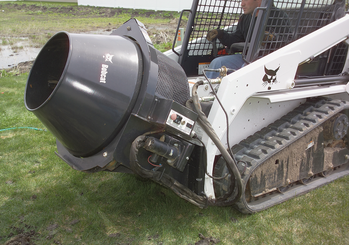 Enlarged concrete mixer attachment From Bobcat Co. For Construction Pros