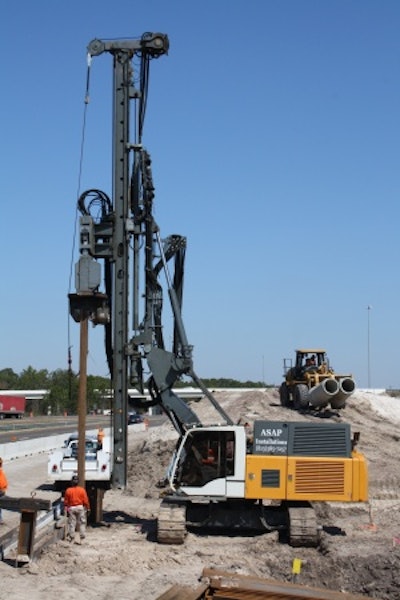 The Liebherr LRB 125 piling rig is compact enough to allow setup in a small area, yet supplies downforce equivalent to 33,700 lbs.