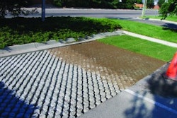 Grasscrete, a Bomanite product, uses a system of concrete and voids underneath grass to allow stormwater runoff to pass through to the subbase.