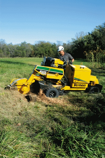 Stump grinders are available in a variety of configurations. The most popular is the self-propelled type, shown above.