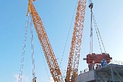 Buckner's Liebherr LR 1600/2 is shown at work upgrading this Florida Power & Light gas turbine plant for Zachry Industrial in Loxahatchee, FL.