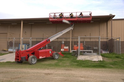 iCON Building and Maintenance Company, LLC used an MEC Titan Boom 40-S such as the one shown to complete a warehouse project in just 10 days.