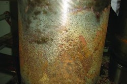 This severely pitted cylinder liner is from a Caterpillar 3508 engine that ran a conventional coolant. The coolant was not maintained, and after only 5,000 hours the condition of the liner was very poor. This problem does not happen with a well-maintained coolant.