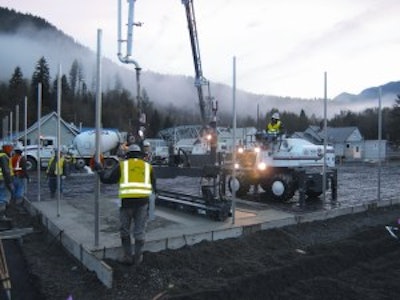 Poppoff, Inc. built a 5,500-square-foot concrete pad for a tennis court in Skykomish, Wash. Specifications called for an FF 35, but Poppoff, Inc. crews attained an FF 72.