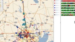 Les Armstrong says the GPS helps keep drivers accountable for their time and gives the customers feedback that Stripe-N-Sweep was at their property at a certain time and that it swept the parking lot. Cost for the GPS is built into Stripe-N-Sweep pricing, and Diane Armstrong says 'After you've bought the units for each truck the monthly service is not expensive.' This GPS map shows the location of each sweeper at a given time on a specific night.