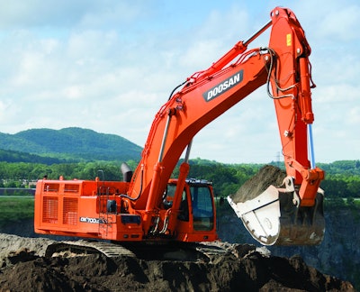 The 156,748-lb. Doosan DX700LC is powered by a 463-hp turbo diesel.