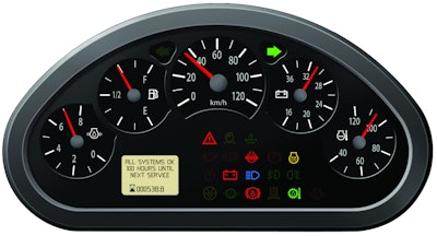 Four gauges including tachometer, speedometer, hourmeter and odometer
