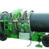 Four-jaw pipe fusion machine features 30,000 lbs. of clamping force per jaw.