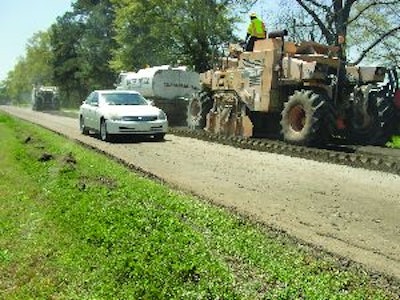 Despite on-going vehicle traffic, Blount Construction performs a successful full-depth reclamation project in Alabama.