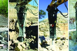 E Series Hammers for use on small and medium excavators and the Cat 450E Backhoe Loader
