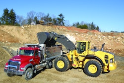Volvo's first 39-ton loader is empoloys a 389-hp engine, Z-bar linkage and 9-yard bucket to top off tri-axles in two passes.