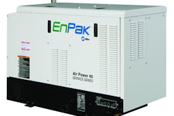 EnPak Air Power 40 air compressor and generator combo is powered by a 27-hp Kubota diesel plumbed into a service truck’s electrical and fuel systems.