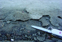 Scaling, above, and premature surface wear typically occur when contractors mix bleedwater into the surface or trap bleedwater and air directly beneath the surface.