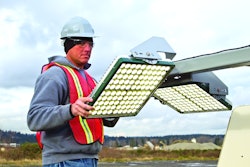 Terex LED light towers feature four panels, each with 100 individual LED bulbs.