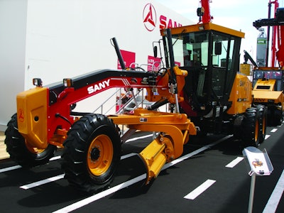 Sany's first motor grader in North America is the SMG200 with 14-ft. moldboard powered by a 192-hp Cummins QSC8.3 diesel.