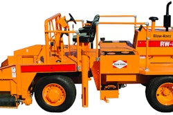 An 80-hp Cummins diesel powers the 10-ton, front-wheel-drive RW-80A road widener through a direct drive.