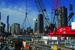 Because the harbor lock gate replacement called for mounting the crane on a barge, Central Contractor Service selected a 300-ton-capacity Manitowoc 4100W S-3 Ringer crane with a capacity-enhancing ringer attachment.