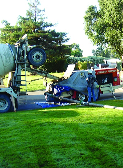 The high-pressure Putzmeister BSA 120-D trailer pump placed concrete at distances up to 1,180 feet.