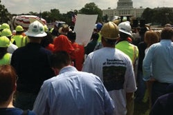 Hundreds of construction workers gathered on the National Mall in Washington D.C. to press Congress to act on long-term transportation spending authorization.