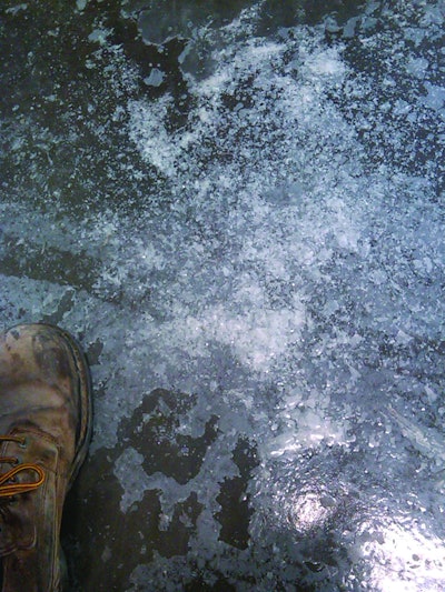 An excessively heavy application of sealer led to blushing followed by complete bond failure.