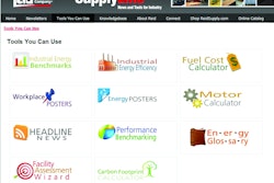 Additional tools include Industrial Energy Benchmarks, Performance Benchmarking, Facility Assessment Wizard, Fuel Cost Calculator, Motor Calculator and an Energy Glossary.