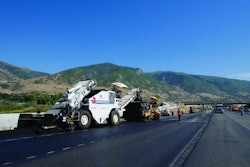 Staker Parson used a windrow pickup attachment on this Shuttle Buggy MTV for its award-winning I-15 project.