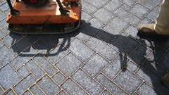Thermotrack’s Hot Print wire rope templates are embedded into the heated asphalt by a plate compacter, then removed leaving the design impression.