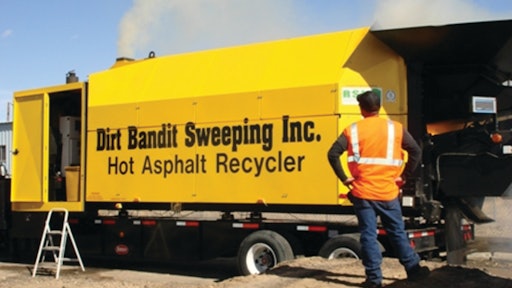 Dirt Bandit Sweeping can produce 100 tons of recycled asphalt pavement a day using its mobile asphalt recycling plant.
