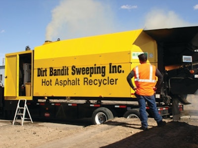 Dirt Bandit Sweeping can produce 100 tons of recycled asphalt pavement a day using its mobile asphalt recycling plant.