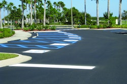 Because it was a government job, Robert had to restripe the handicap stalls exactly as they were with several different designs on each parking lot. Photo documentation was used to ensure proper painting.