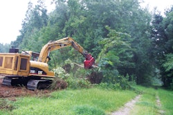 Buzzcut uses a Cat 312 excavator with a pony pack and a Fecon BH40 mulcher head to clear larger diameter materials.