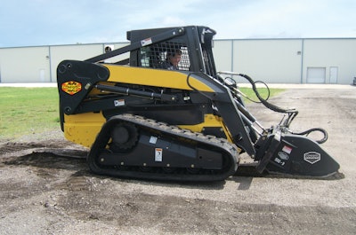 The slot cutter model SSG12 cuts a 12-inch deep by 1 1/2-wide cut. It can be mounted on carriers such as a skid steer or compact track loader.