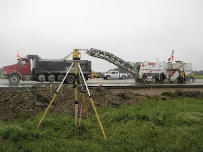 A Topcon Positioning Systems Millimeter GPS+ system utilizes satellite signals in conjunction with a PZL-1 Lazer Zone transmitter (shown here) and a PZS-MC machine-control sensor for precise grade control.