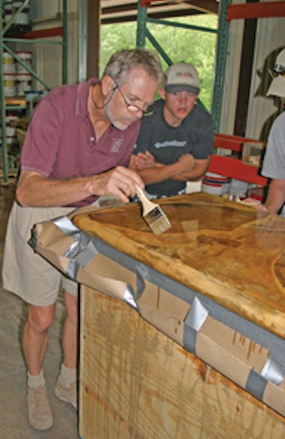 Doug Bannister, The Stamp Store, demonstrates on a countertop during a training class. Getting trained should be the first step when starting in the countertop business.