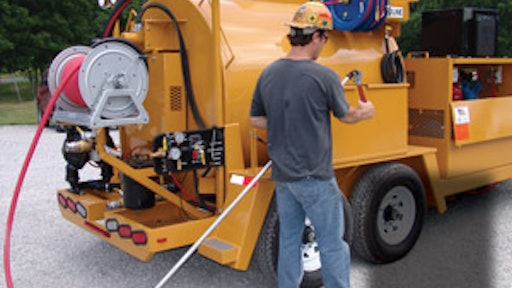 The spray tip on the hose wears out from all the abrasive material that passes through it. Brent Loutzenhiser, Seal-Rite, says a contractor shouldn?t be afraid to replace the spray wand when it becomes worn out.