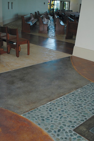 The St. Thérèse of Carmel church in San Diego is a recent example of T.B. Penick & Sons venture into the design/build market. A variety of decorative concrete finishes are featured inside and outside the church.