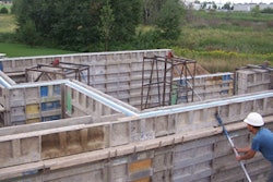 Cast-in-place walls can be insulated on the inside wall, outside wall, both inside and outside walls, or between two wythes of concrete such as in this application. Photo courtesy W.E. Pour Walls