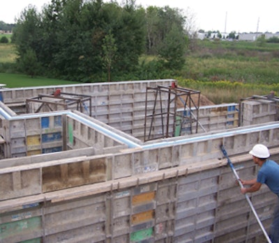 Cast-in-place walls can be insulated on the inside wall, outside wall, both inside and outside walls, or between two wythes of concrete such as in this application. Photo courtesy W.E. Pour Walls