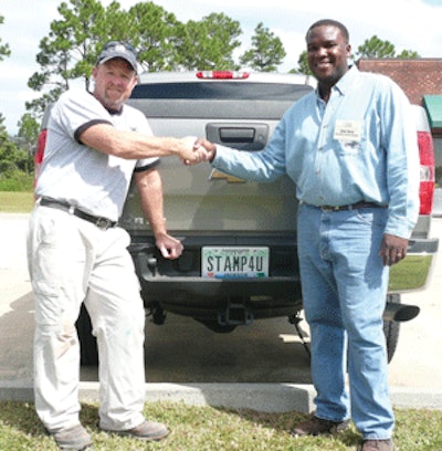 Bob Harris with Elliot Davis of Decorative Concrete Designs.