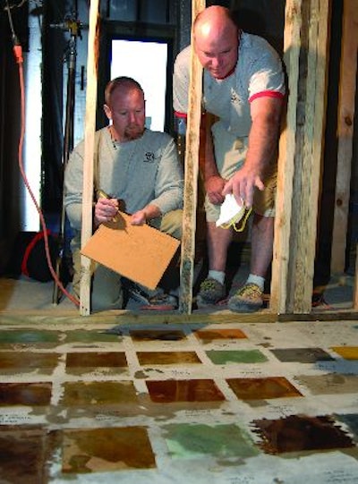Manufacturer-supplied samples of decorative stains and colors don't always present the true hue of a product when applied on concrete. Creating your own samples will offer customers a more accurate picture.
