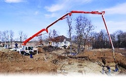 Pumps, like this 32-meter Schwing pump Poured Foundations, Inc. uses, can be used for small jobs such as residential footings or larger commerical jobs.