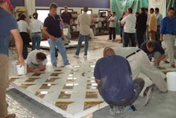 Students who attended Bob Harris's decorative concrete class at Ideal Works in Italy had hands-on experience with staining and design.