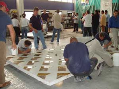 Students who attended Bob Harris's decorative concrete class at Ideal Works in Italy had hands-on experience with staining and design.