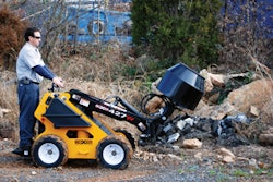 The Boxer 427W compact utility loader with cement bowl attachment allows a contractor to mix up to 200 pounds of concrete and drive it where it needs to go. At 36 inches wide, this compact utility loader can access many areas a larger machine cannot.