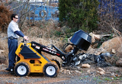 The Boxer 427W compact utility loader with cement bowl attachment allows a contractor to mix up to 200 pounds of concrete and drive it where it needs to go. At 36 inches wide, this compact utility loader can access many areas a larger machine cannot.