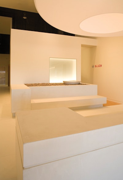 Jim Ralston used GFRC to create two countertops, a desktop, a water feature and concrete benches for a Bosch showroom in Arizona.