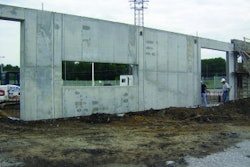 ABI Corp. used Western Form's Flagship G forms for the architectural facade of a building at an impound lot in Kansas City, Mo. The forms have gaskets which reduce concrete seepage at the seams to allow for a better finish. Here you see a 14-foot-8-inch-long window that challenged ABI Corp.'s traditional concrete pumping methods.