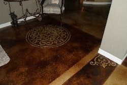 Jared Denham, owner of Full Circle Concrete Design, used acid stain and Modello stencils on the floor of the home's main level.
