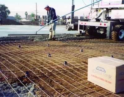 Above and below: Properly placed/supported reinforcement will result in properly located reinforcement in the slab. Consult manufacturers' literature for maximum chair and other support spacing and use a 12-inch minimum reinforcement spacing so workers can avoid walking on the reinforcement.